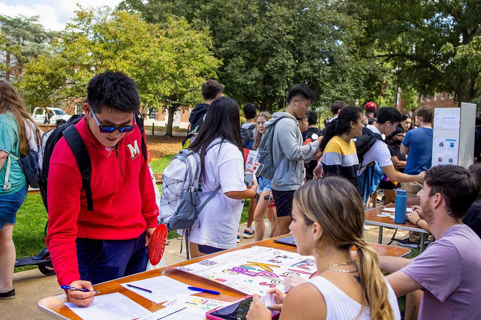Students on the Mall for the First Look Fair, Fall 2022 semester.